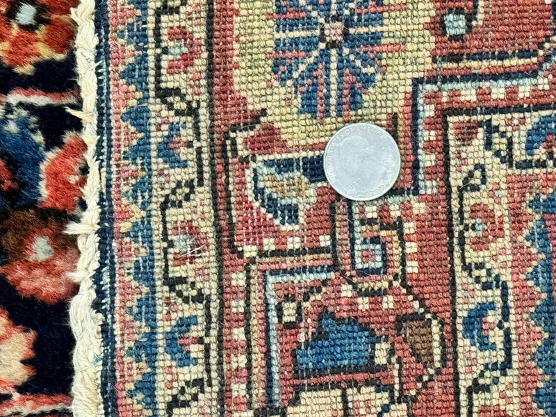 Persian Sarouk Rug 3.6 x 5, Medallion Rug, Red and Midnight Blue, Handmade Semi Antique Vintage Wool Carpet by Jewel Rugs