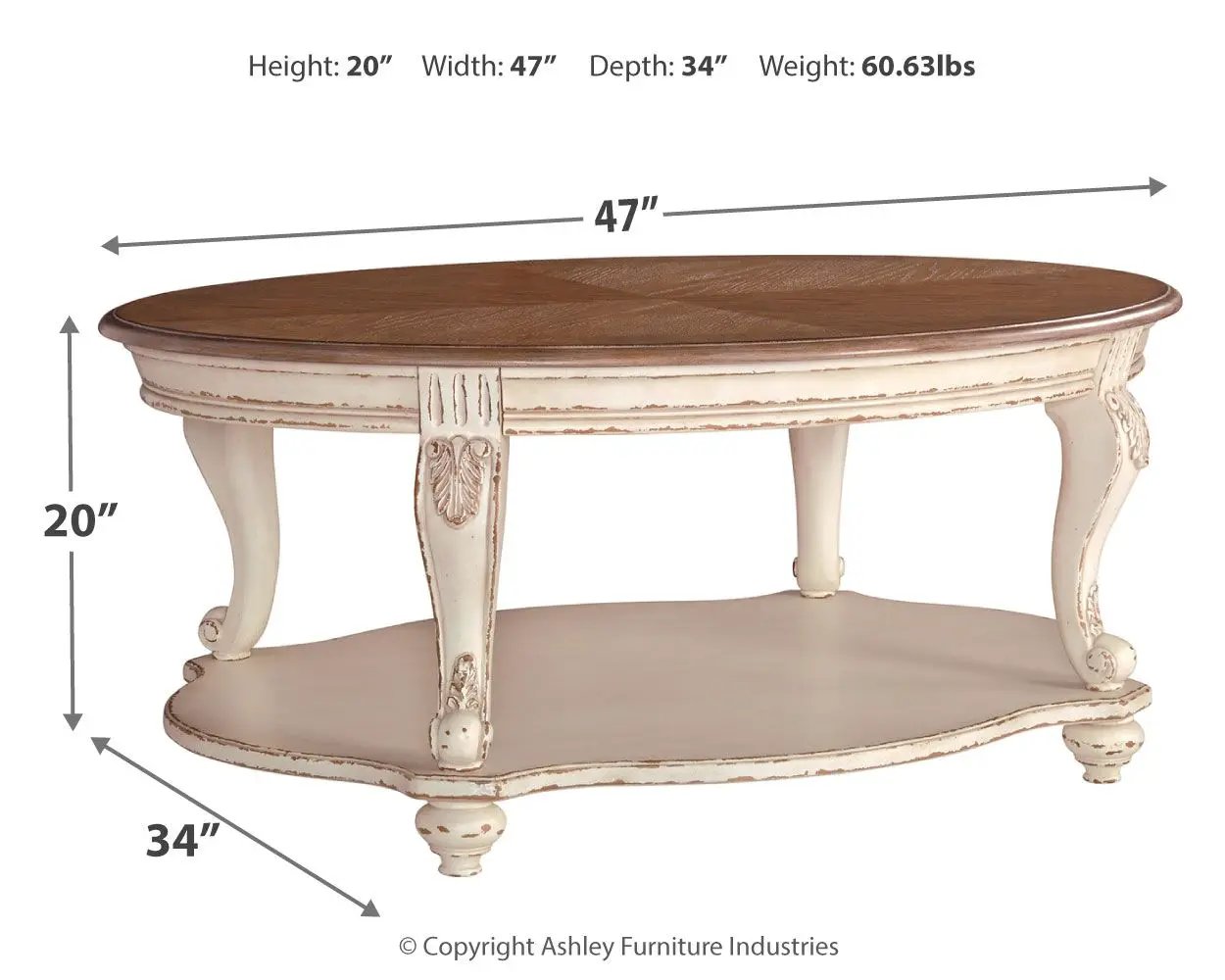 Realyn - Oval Cocktail Table - White / Brown by Unique Piece Furniture