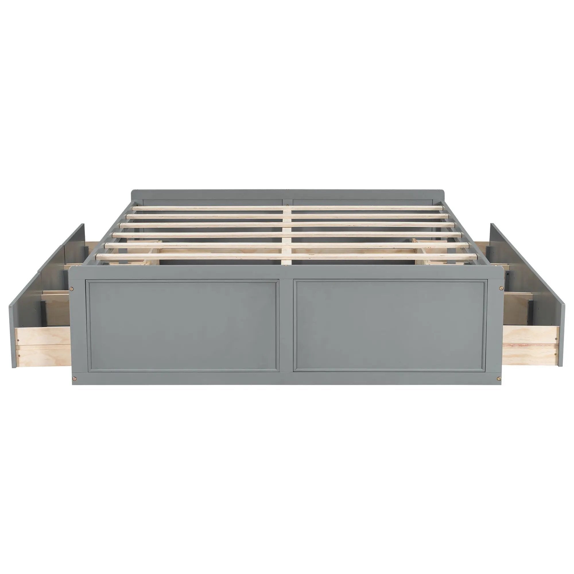 Queen Size Platform Bed Frame With 6 Drawers - Gray by HouseOfZazla