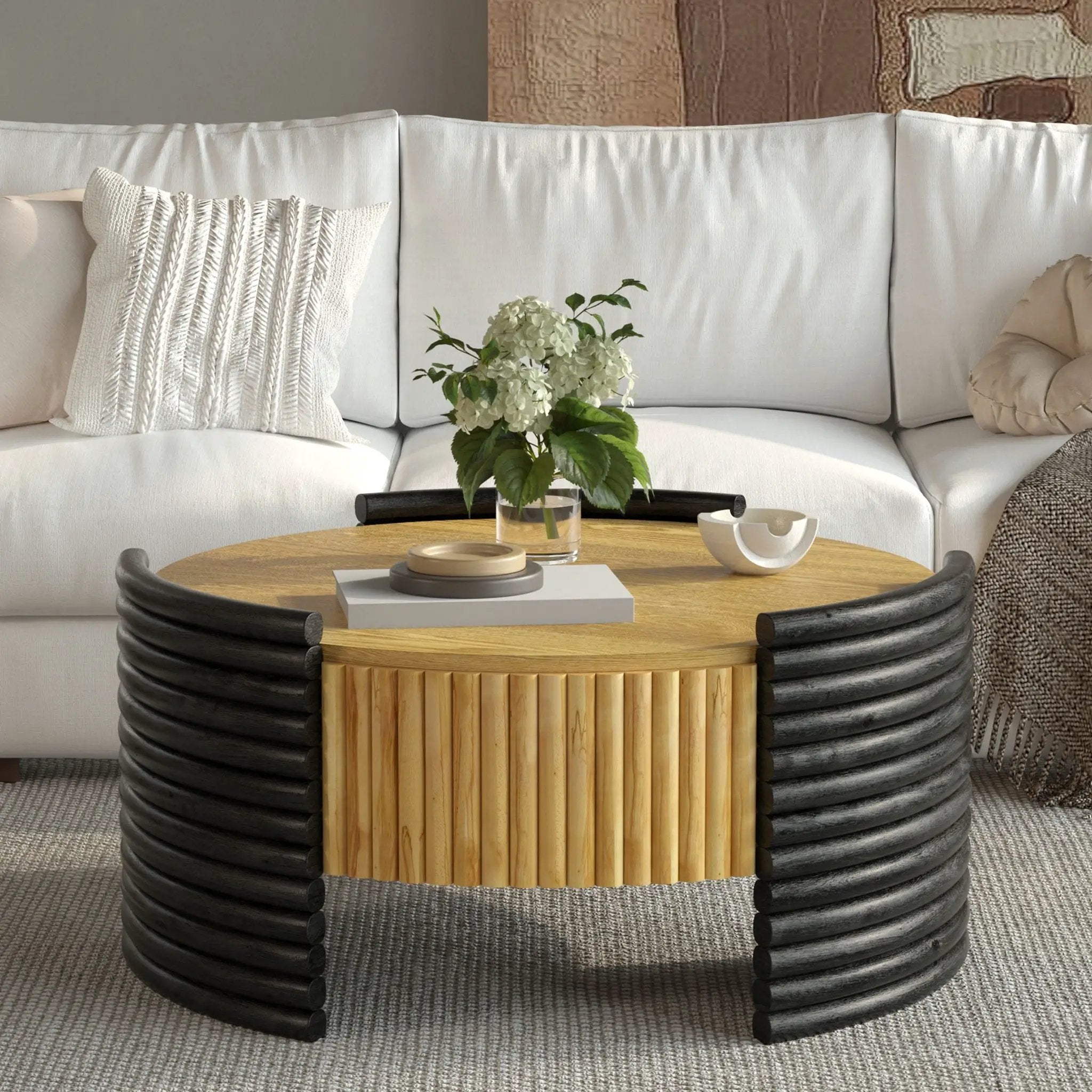 Modern Colorblocked Striped Coffee Table With Flip Top Storage by Unique Piece Furniture