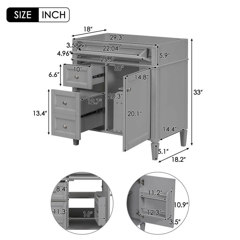 Bathroom Vanity With 2 Drawers And Tip-Out Drawer, Storage Cabinet by HouseOfZazla