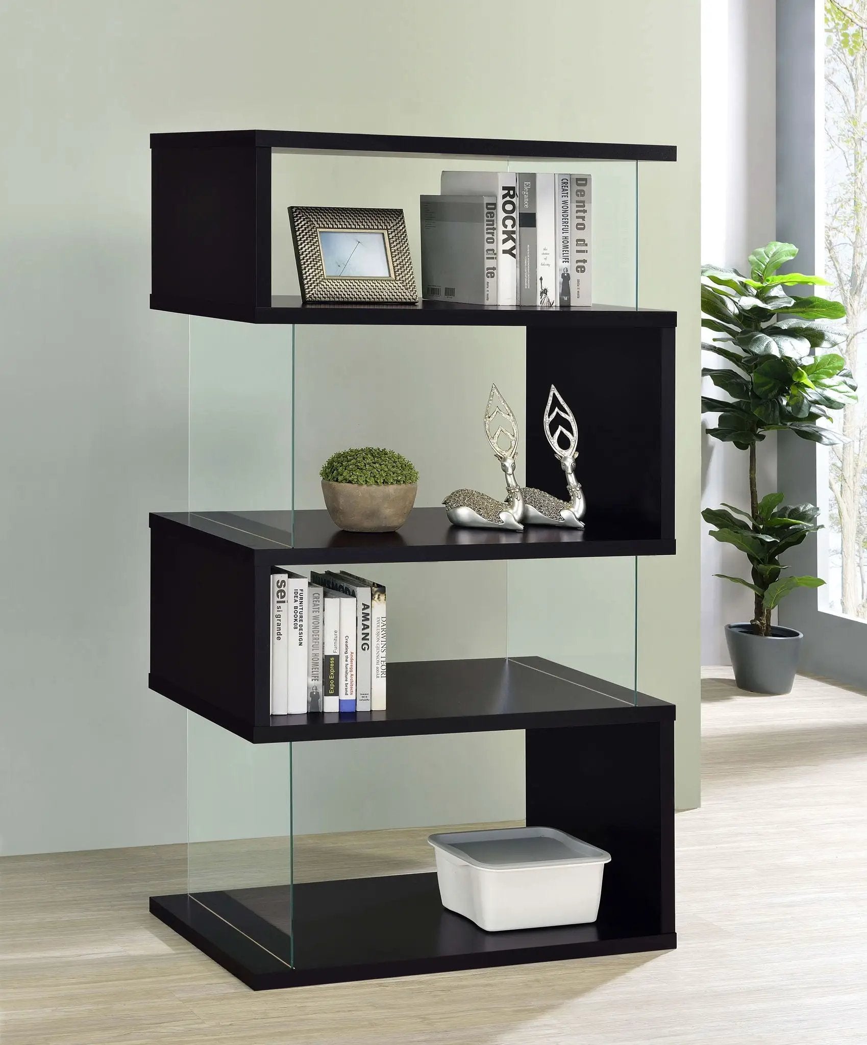 Emelle 63-inch 4-shelf Glass Panel Bookshelf Black by Unique Piece Furniture