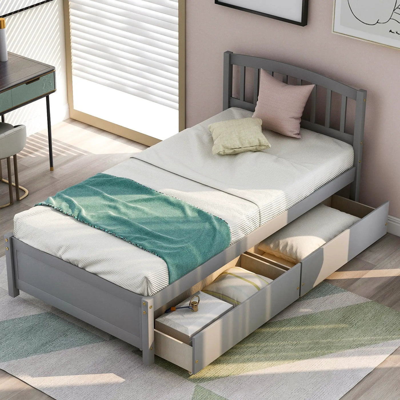 Platform Storage Bed Wood Bed Frame With Two Drawers And Headboard by Unique Piece Furniture