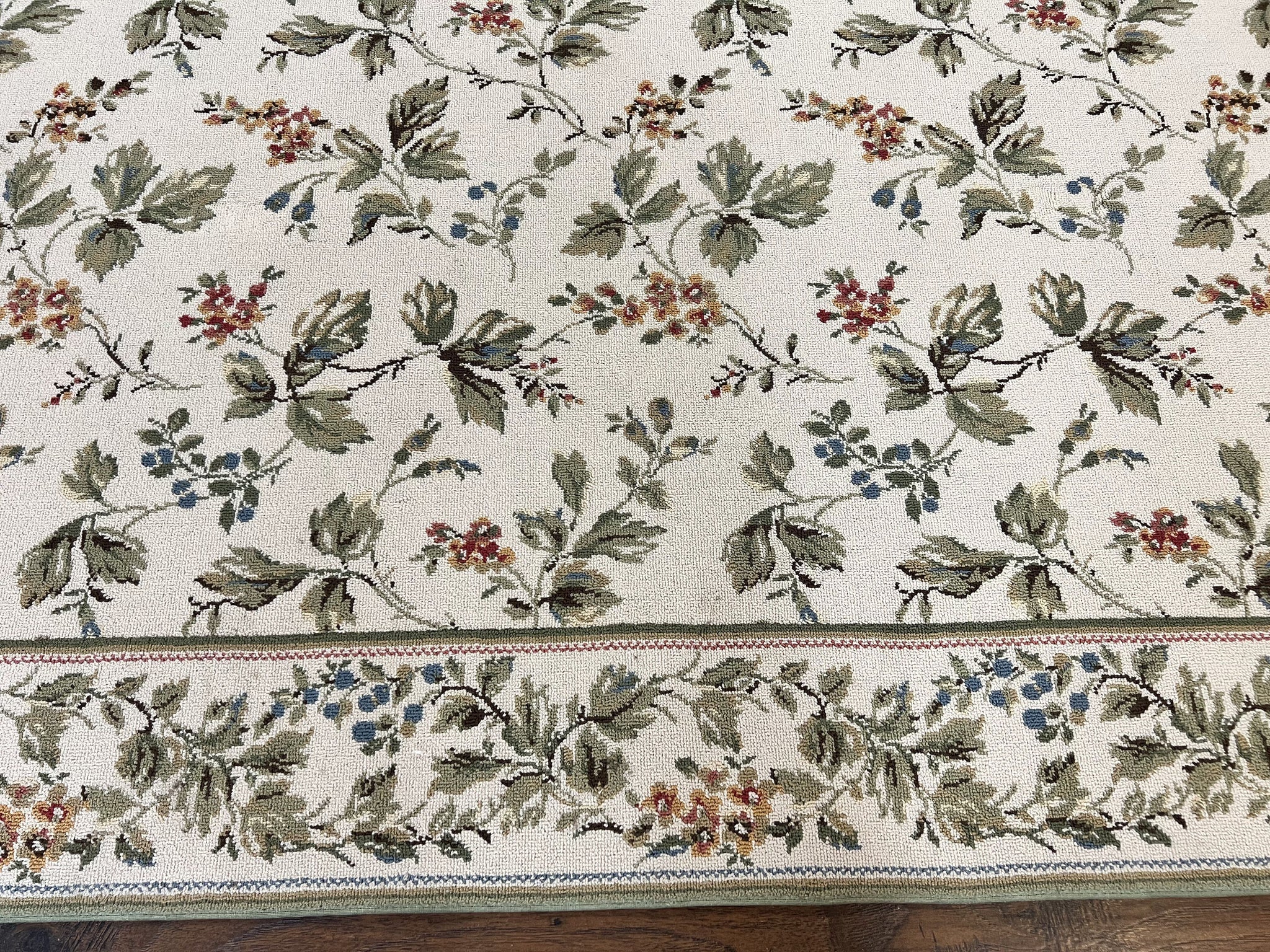 Vintage Stark Carpet 7x10, Ivory and Green, European Aubusson Design, Allover Pattern, Stark Rug by Jewel Rugs