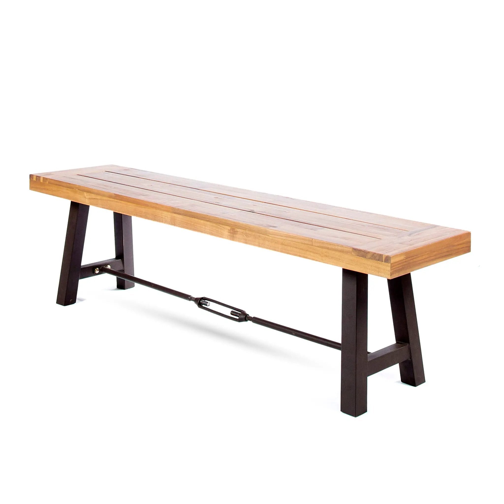 Outdoor Dining Bench, Patio Backless Bench - Teak / Black by HouseOfZazla