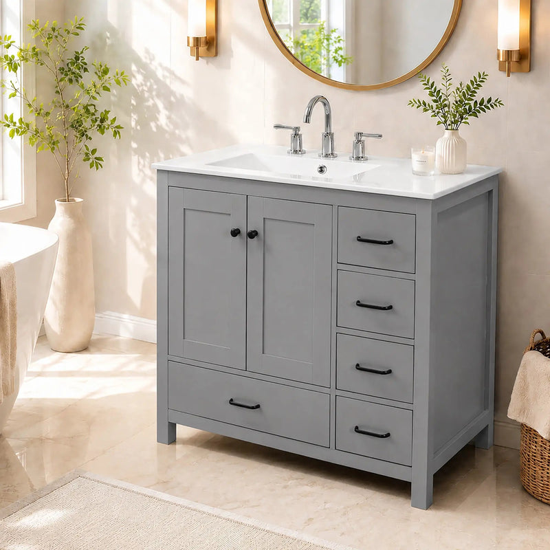 36" Gray Bathroom Vanity with Ceramic Sink Combo by HouseOfZazla