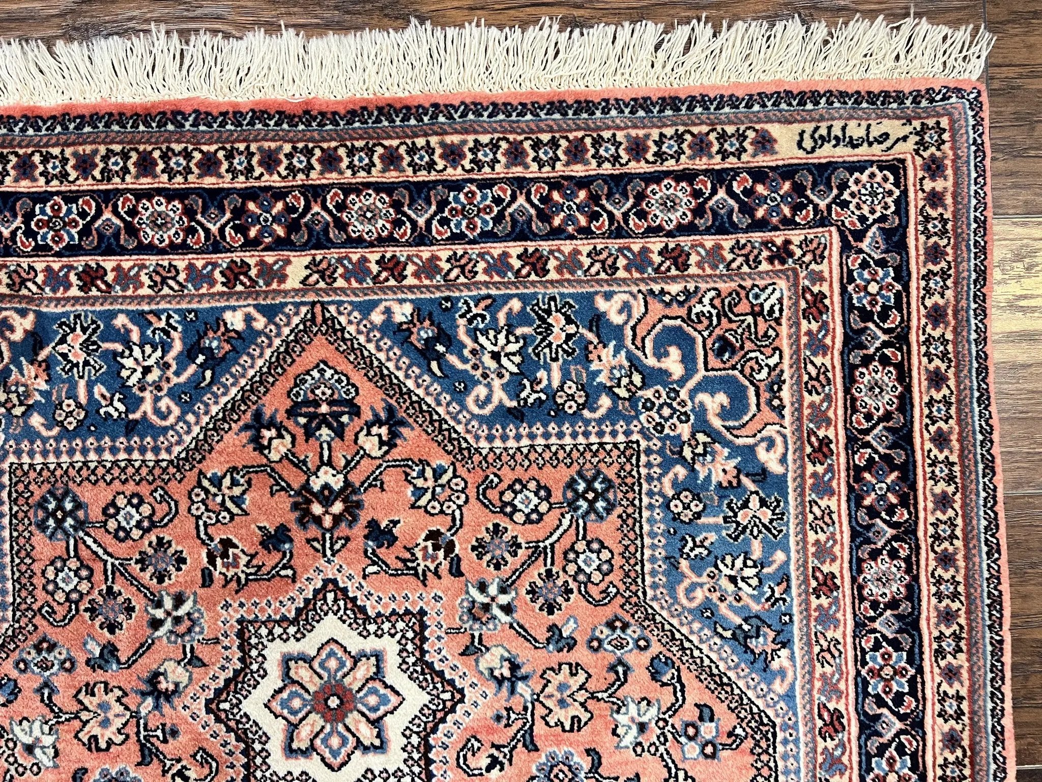 Persian Shiraz Rug 3x5, Geometric Tribal Rug, Wool Hand Knotted Vintage Carpet, Light Red & Blue, Signed by Masterweaver by Jewel Rugs