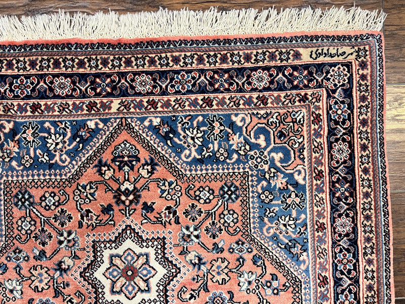 Persian Shiraz Rug 3x5, Geometric Tribal Rug, Wool Hand Knotted Vintage Carpet, Light Red & Blue, Signed by Masterweaver by Jewel Rugs