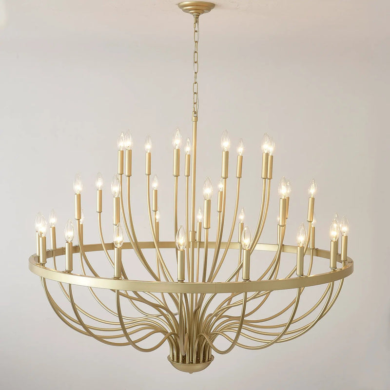 36-Light Gold Industrial Iron Candle Chandelier by HouseOfZazla