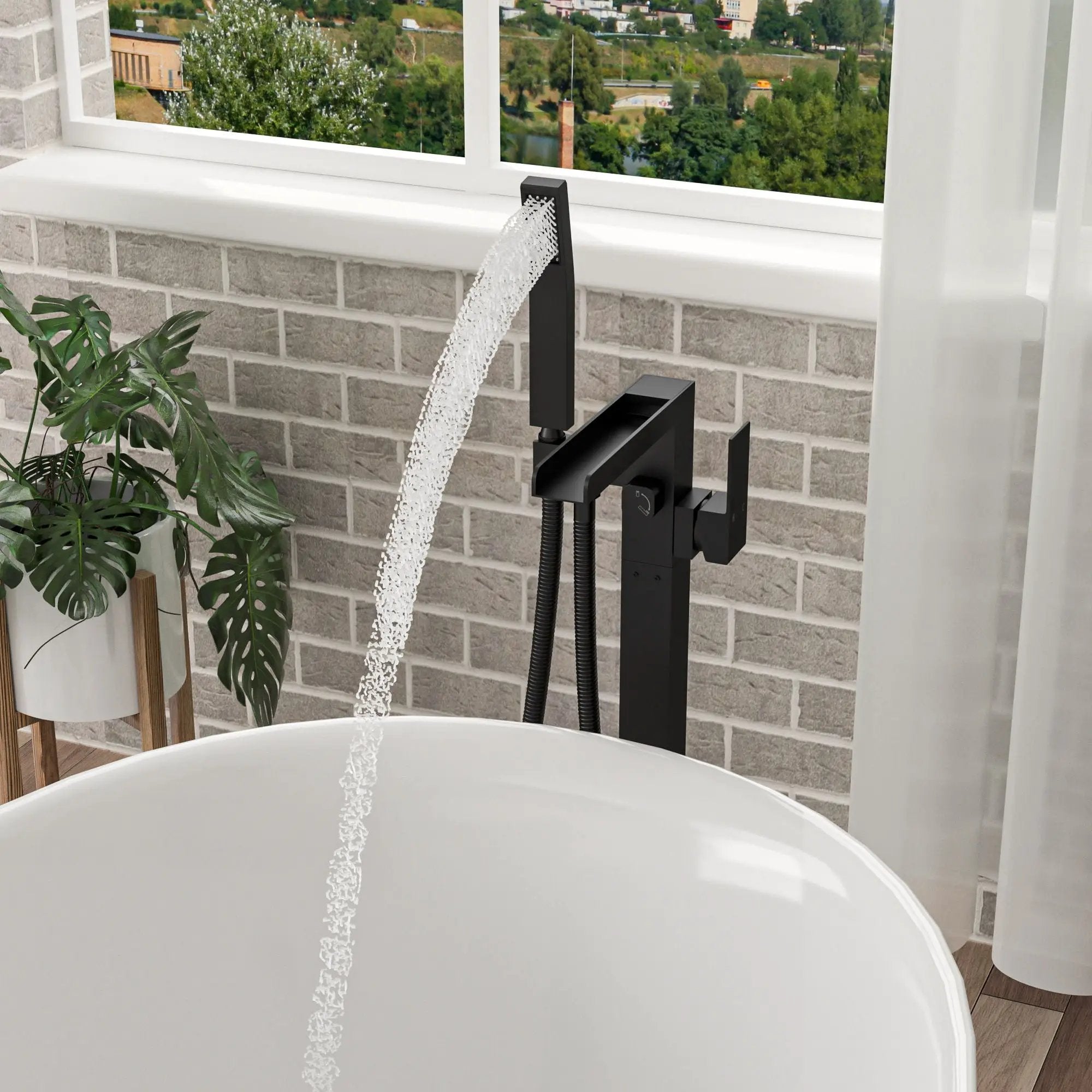 Freestanding Bathtub Faucet With Waterfall Tub Filler And Hand Shower by HouseOfZazla