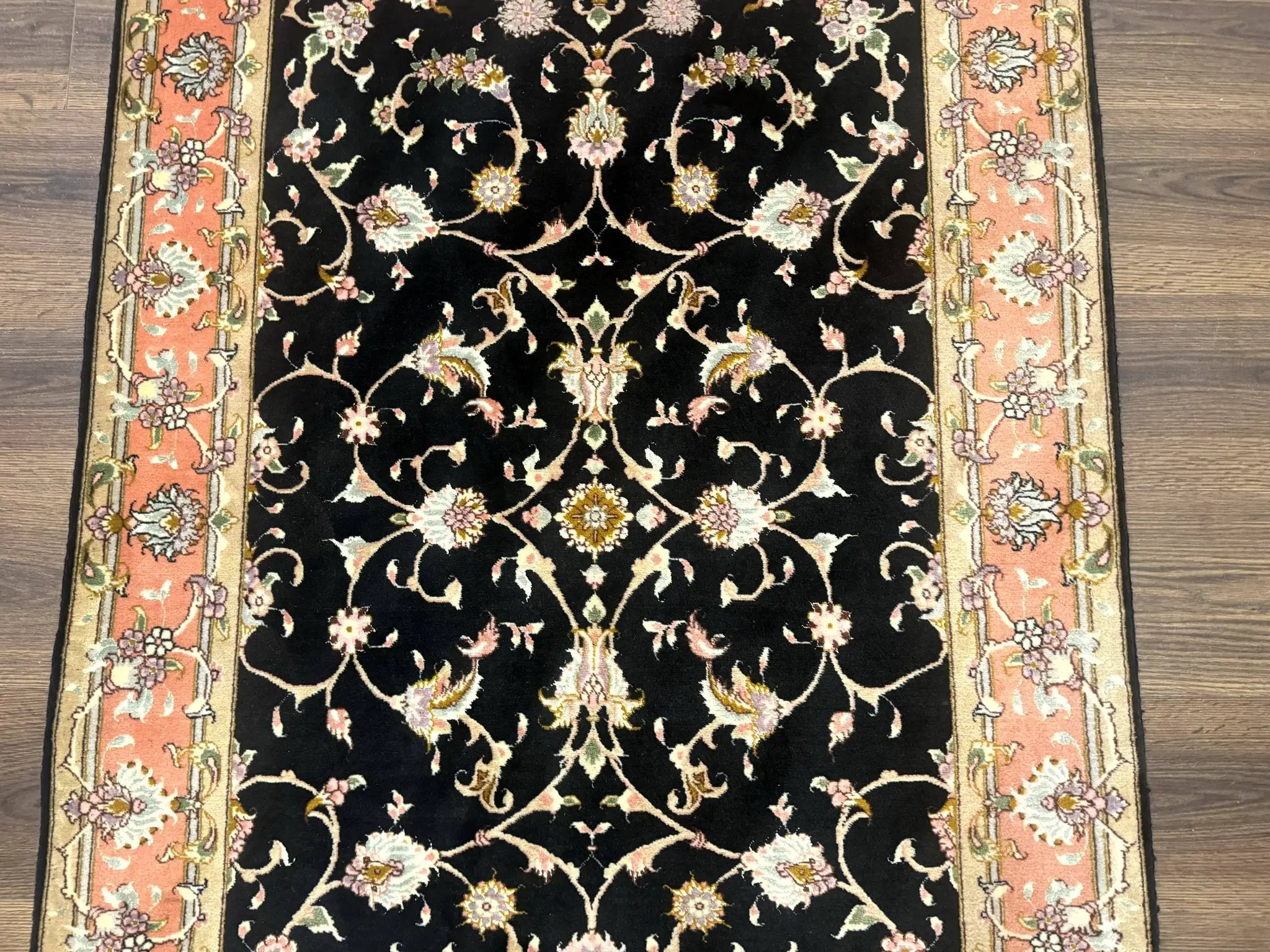 Persian Tabriz Rug 3x5 Black and Salmon Floral Fine Handmade 360 KPSI by Jewel Rugs