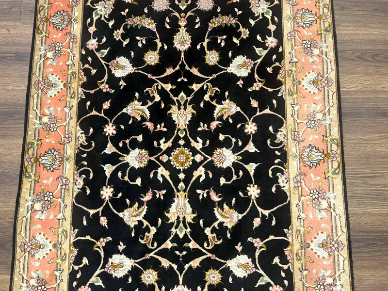 Persian Tabriz Rug 3x5 Black and Salmon Floral Fine Handmade 360 KPSI by Jewel Rugs