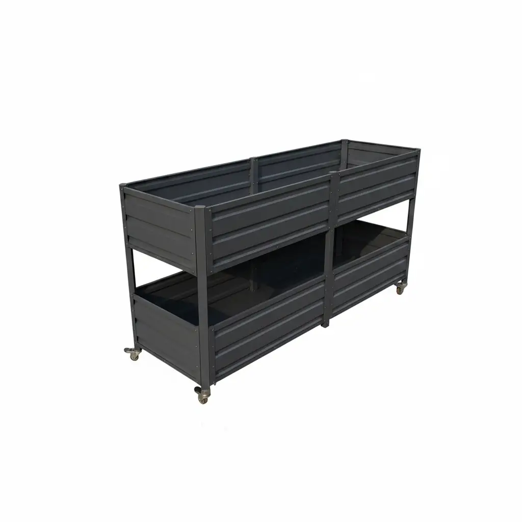 Dual Tier Elevated Metal Raised Garden Bed with Lockable Wheels by HouseOfZazla
