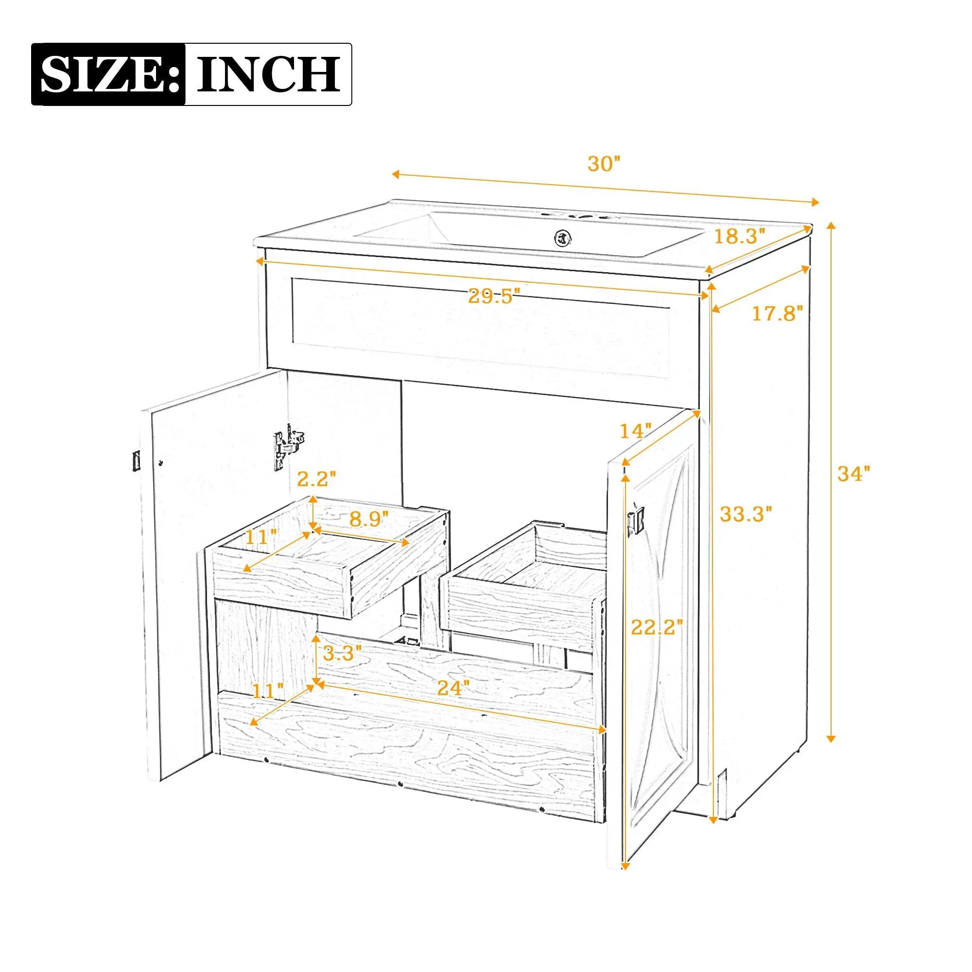 Bathroom Vanity With Sink, Freestanding Storage Cabinet With Handles by HouseOfZazla