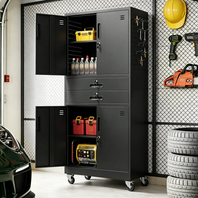 Metal Storage Cabinet with Two Drawers and Locking Doors by HouseOfZazla