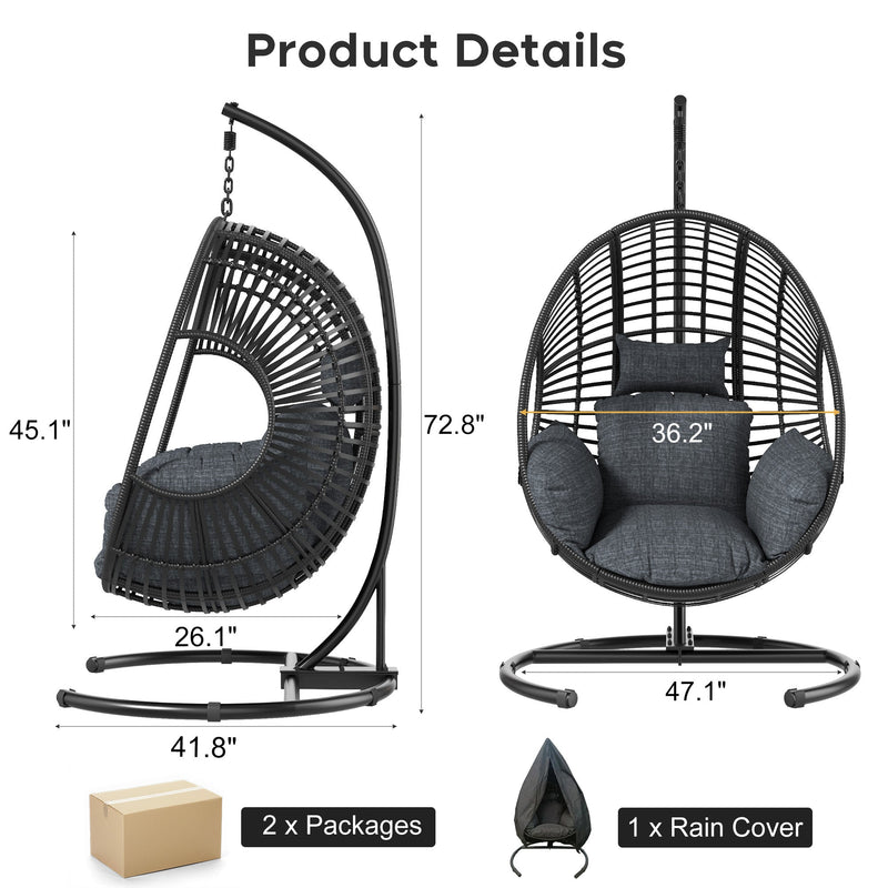 42 Extra Wide U-Base Hanging Egg Chair with Cushion by HouseOfZazla