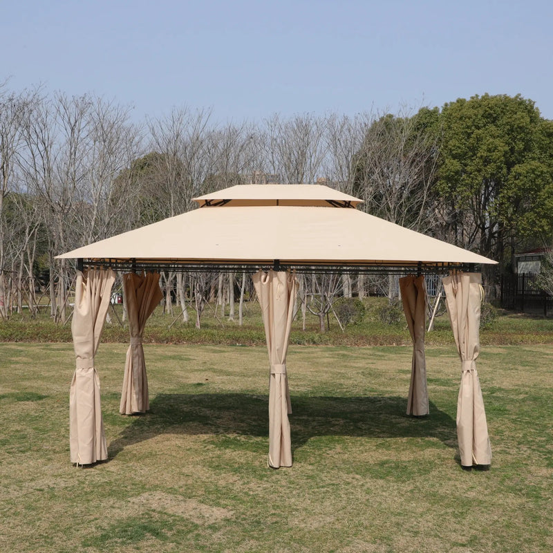 Khaki Outdoor Patio Gazebo Canopy Tent with Ventilated Double Roof by HouseOfZazla