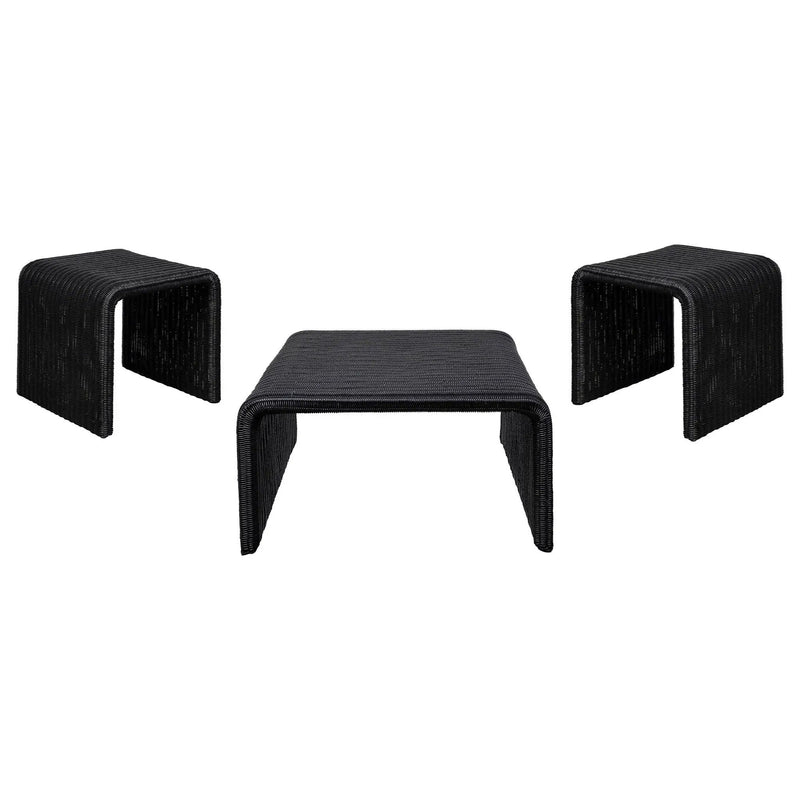 Cahya 3-piece Rattan Coffee and End Table Set Black by Unique Piece Furniture