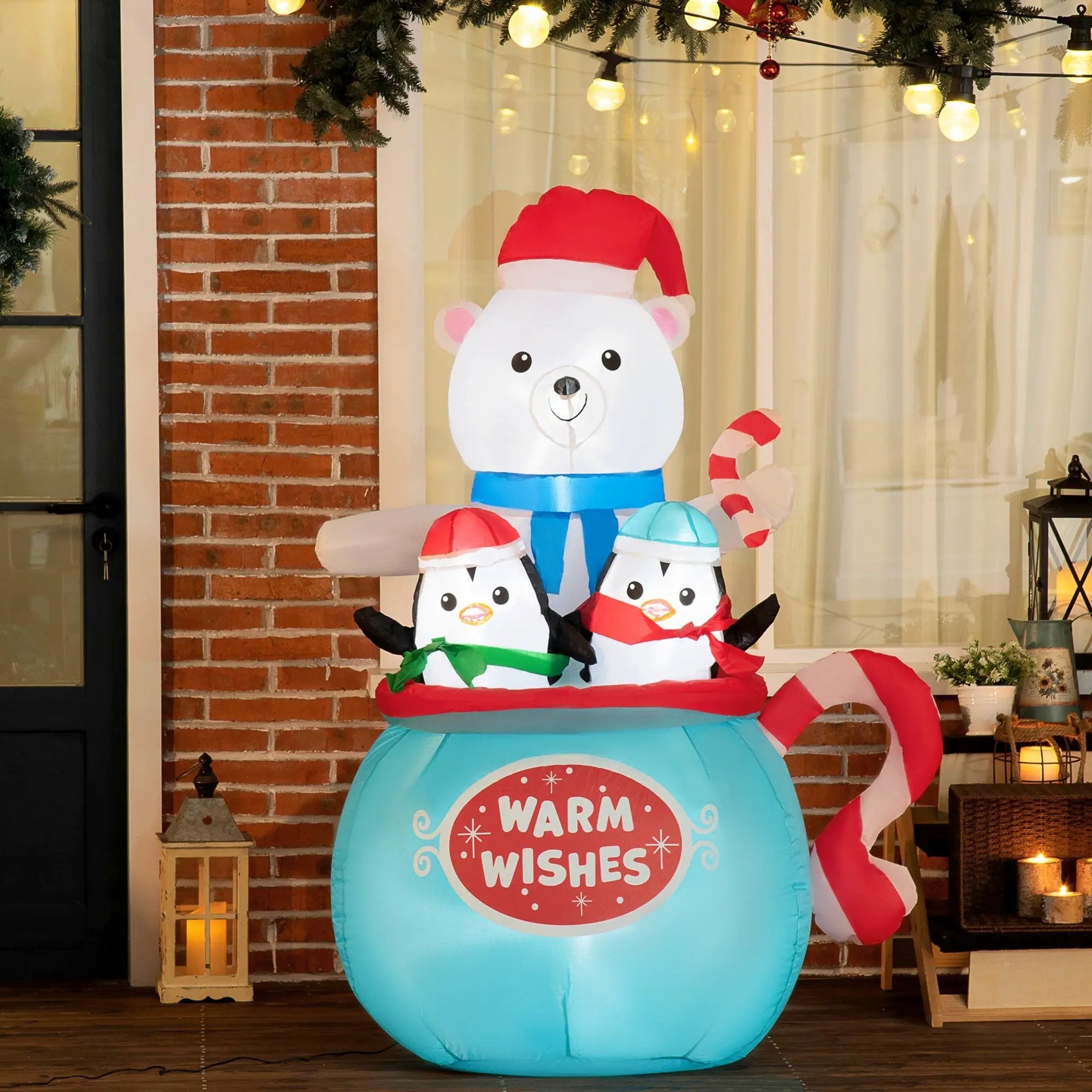 Outsunny 5ft Christmas Inflatable Outdoor Decoration Blessed Polar Bear and Penguins in the Cup by HouseOfZazla