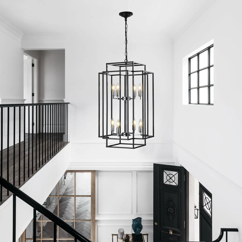 18' Modern 8-Light Black & Chrome Geometric Pendant Chandelier by HouseOfZazla