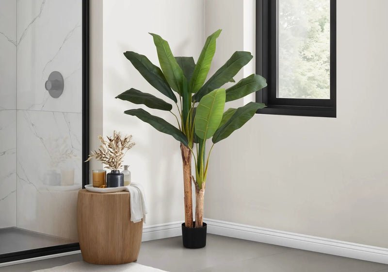 55" Tall, Artificial Plant, Banana Tree, Indoor, Faux, Fake, Floor, Greenery, Potted, Real Touch, Decorative - Green / Black by Unique Piece Furniture