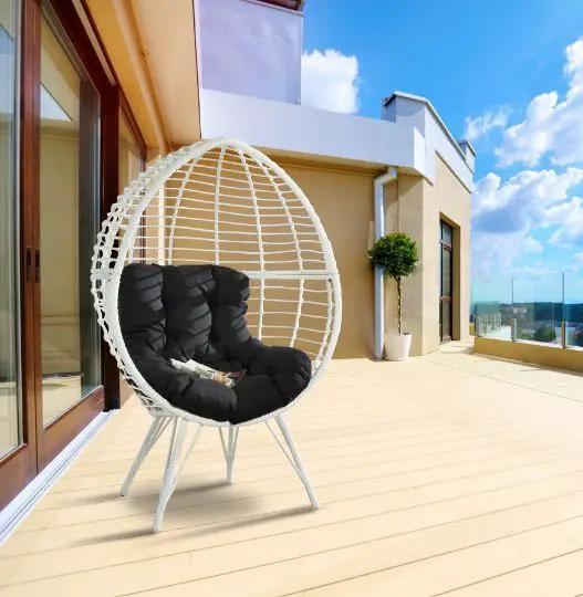 Galzed - Patio Lounge Chair - Black Fabric & White Wicker by Unique Piece Furniture