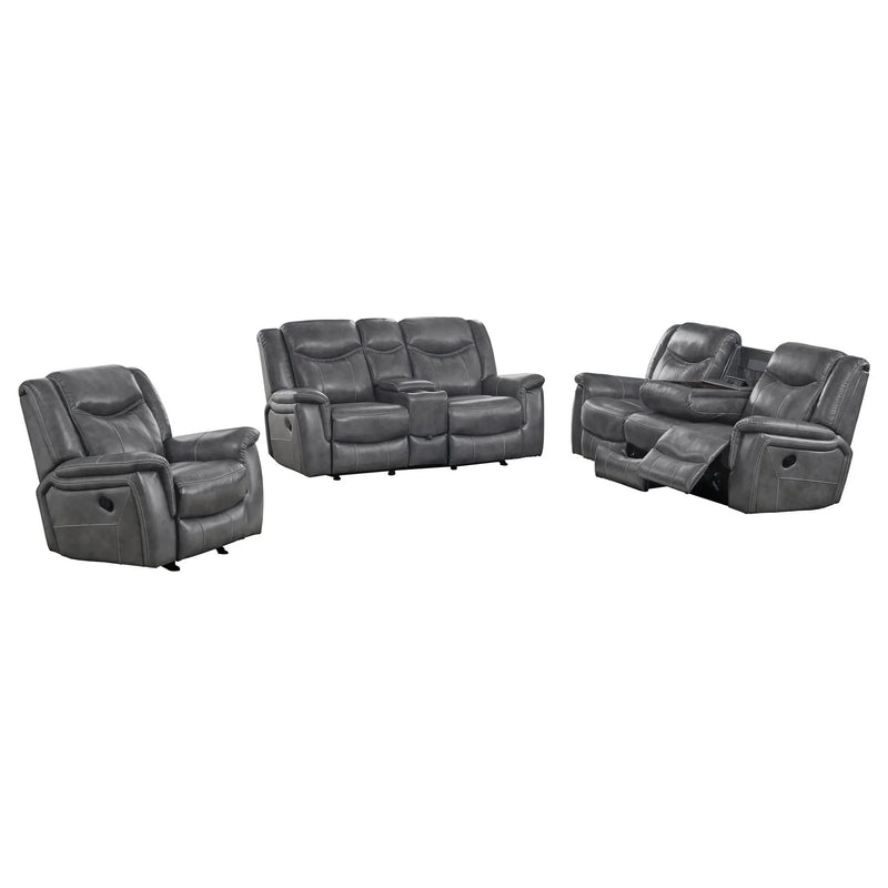 Conrad 3-piece Upholstered Padded Arm Motion Sofa Set Grey by Unique Piece Furniture