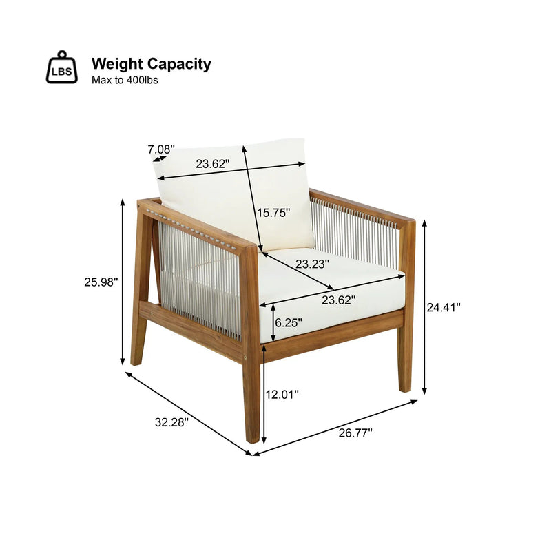 Outdoor Club Chair (Set of 1) - Acacia Wood Frame with Rope Back by HouseOfZazla