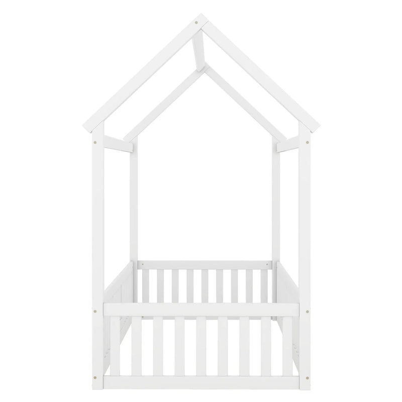 Wood House Bed With Fence And Door by HouseOfZazla