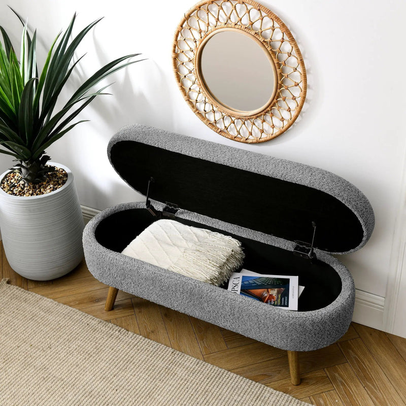 Ottoman Oval Storage Bench with Rubber Wood Legs by HouseOfZazla