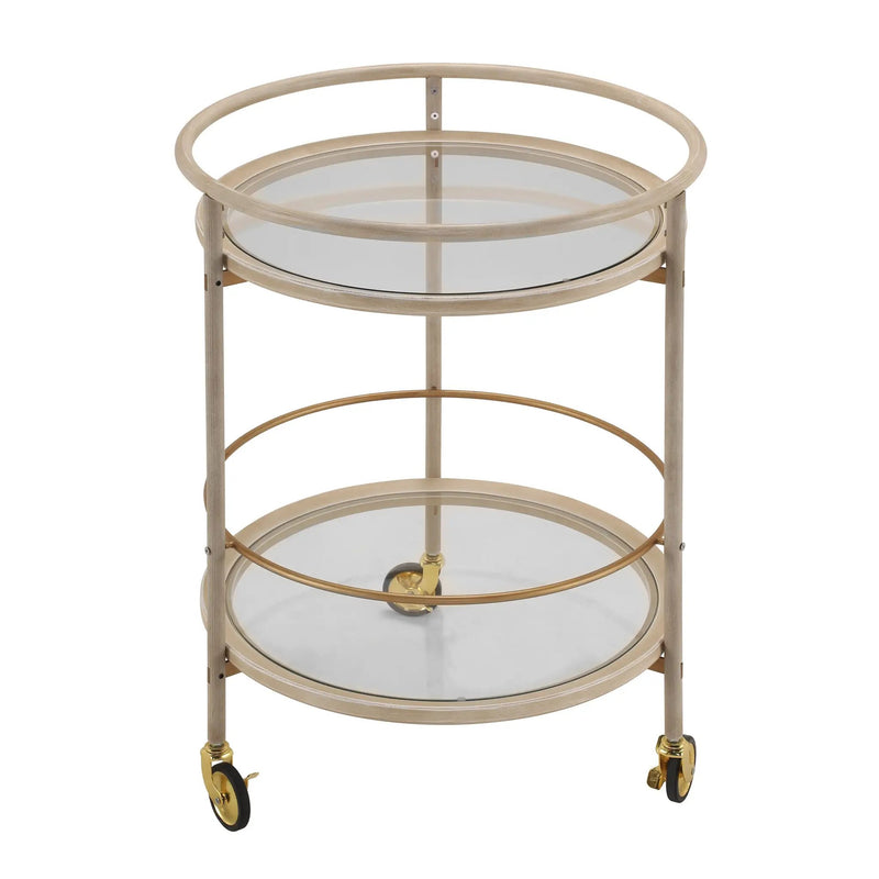 Round Bar Cart with Tempered Glass Shelves and Gold Accents by HouseOfZazla