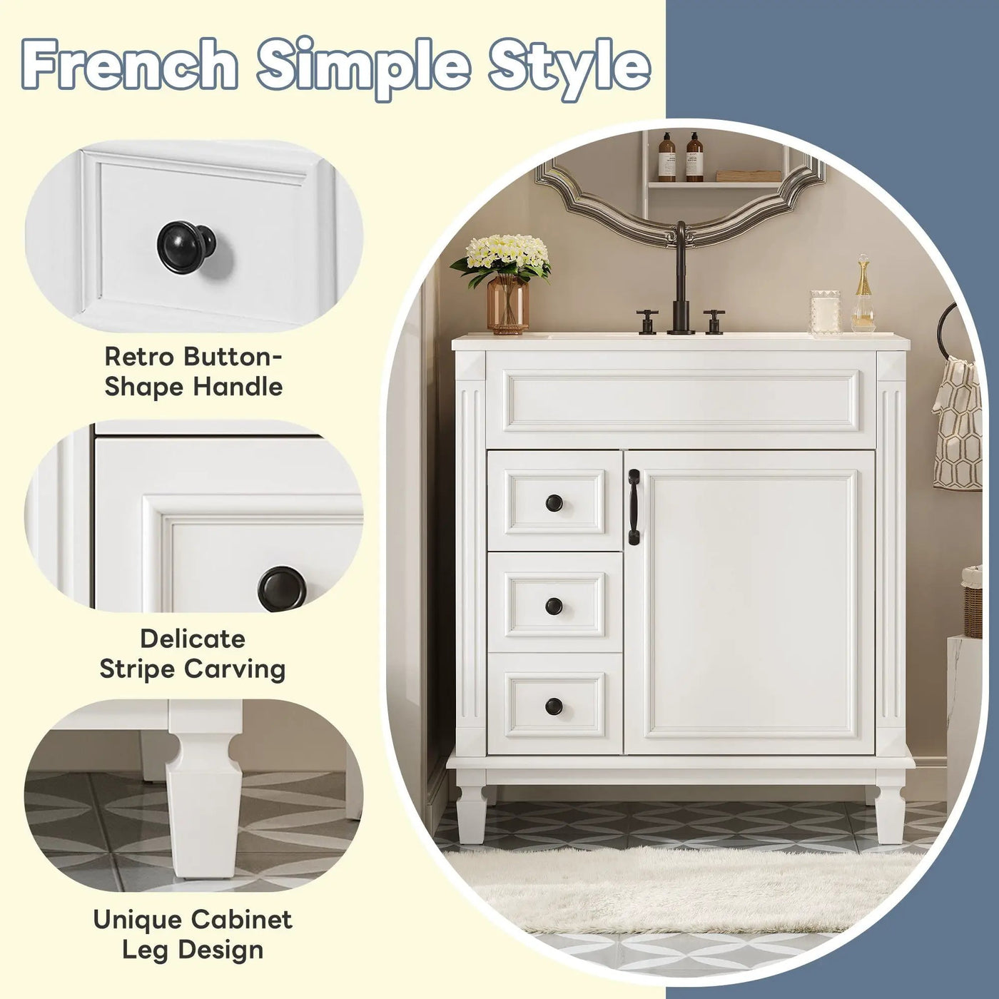 Bathroom Vanity With Sink, Cabinet With 2 Drawers And Adjustable Shelf by Unique Piece Furniture