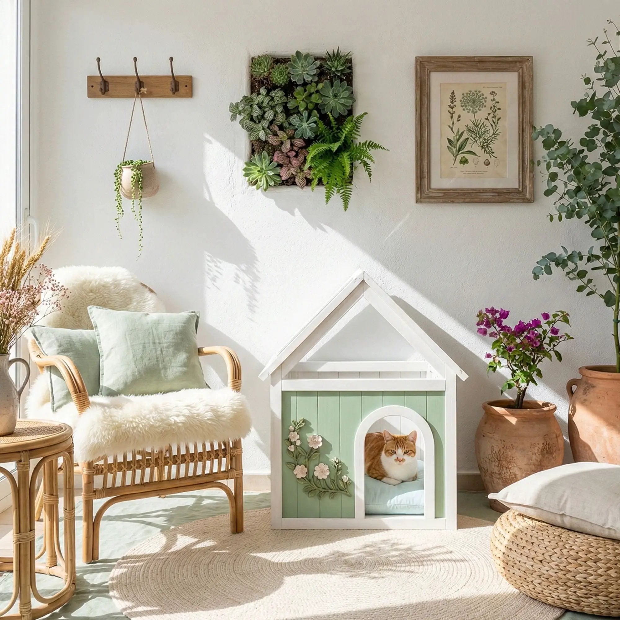 Indoor Cat House With Clear Roof Pet House For Small Cats & Dogs - Mint / White by HouseOfZazla