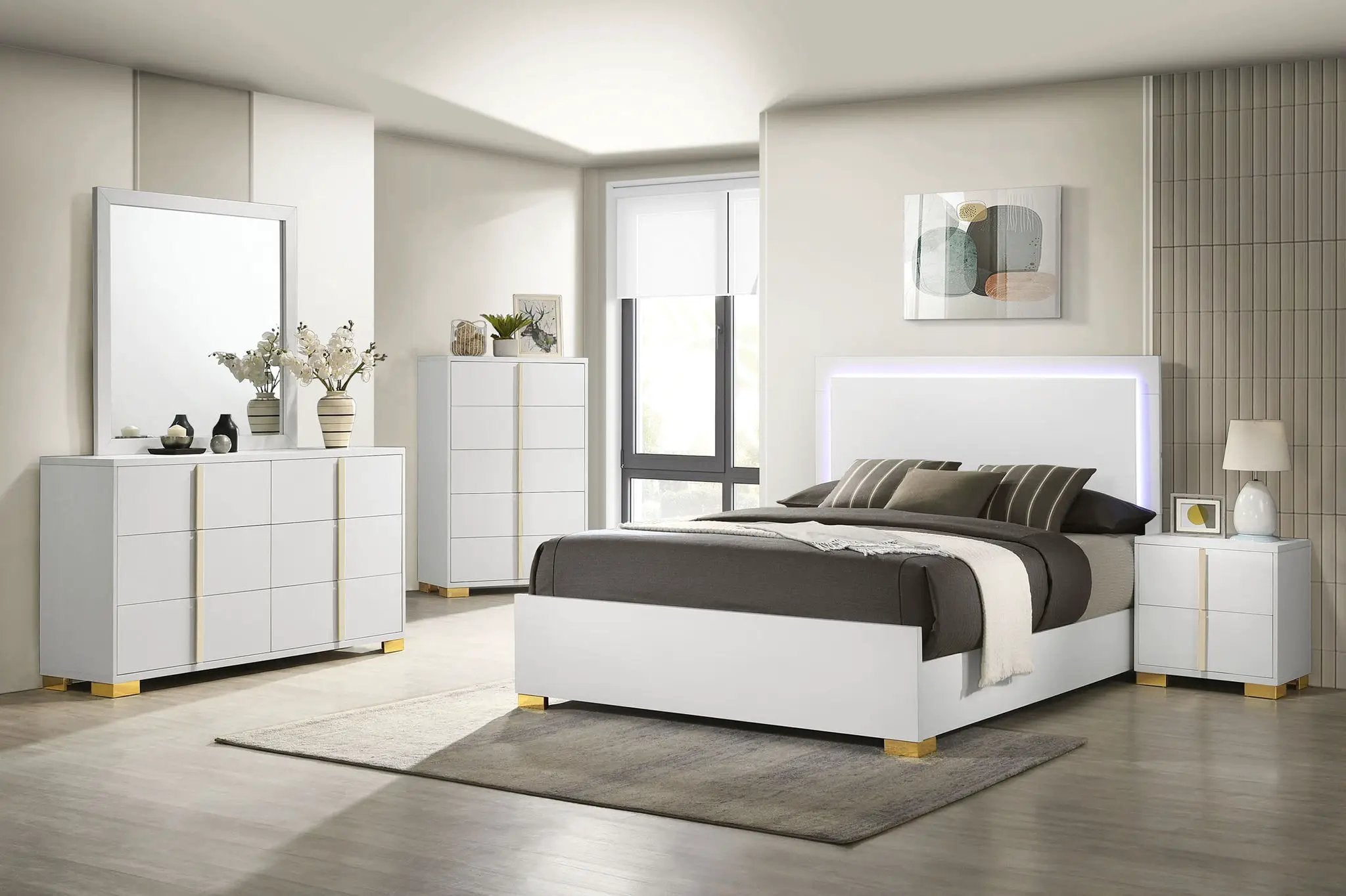 Marceline Wood Queen LED Panel Bed White by Unique Piece Furniture