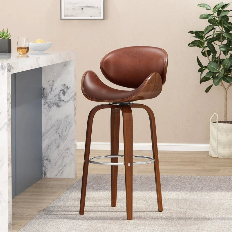 Lumos Mid Century Modern Upholstered Swivel Barstool by HouseOfZazla