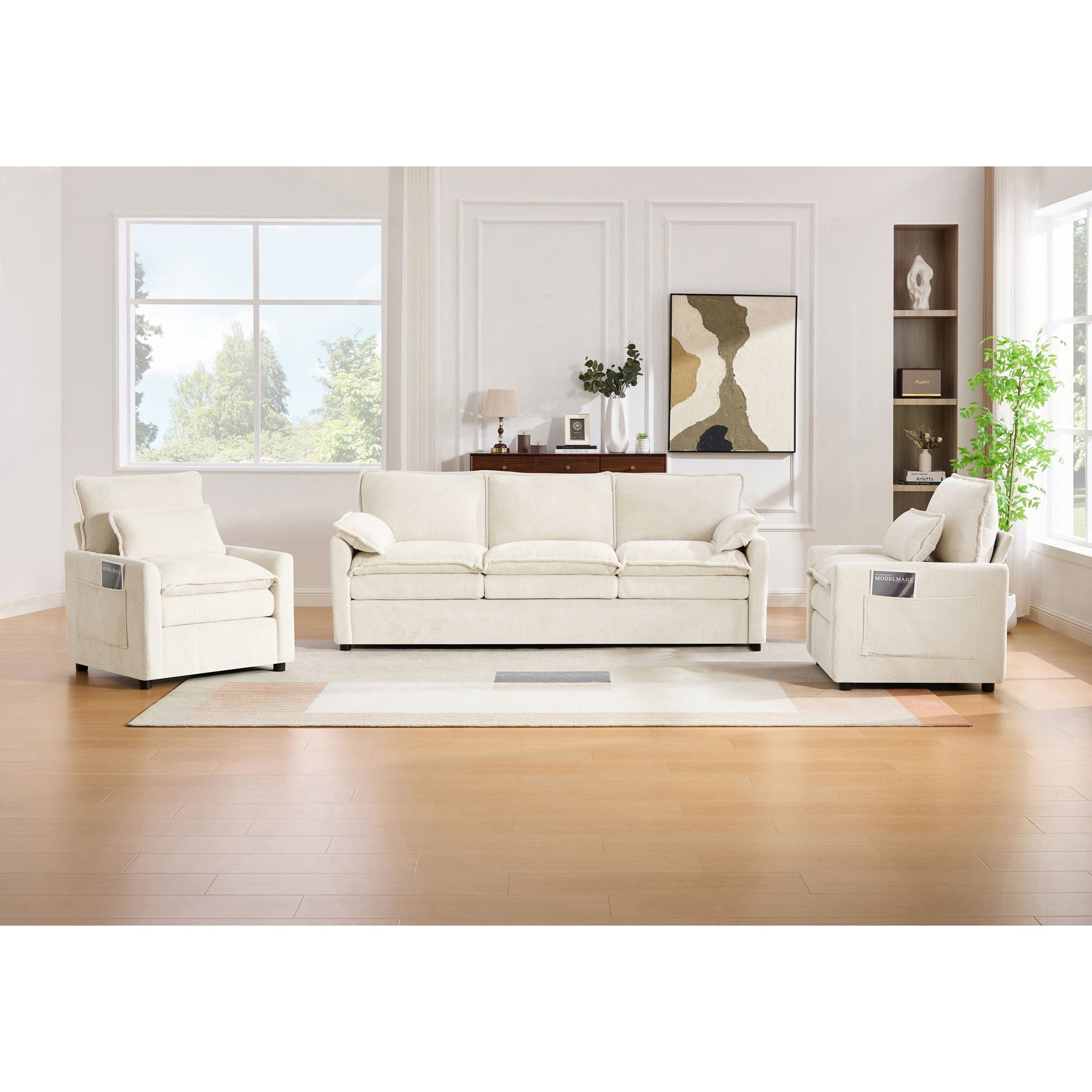 Modern Sofa Set With Double Layer Cushion And Side Storage Pockets by HouseOfZazla