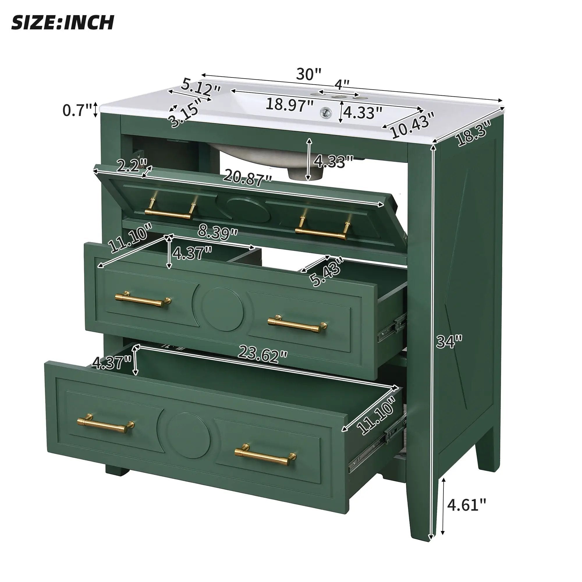 Retro Bathroom Vanity With Sink Combo, Free Standing Single Set With 3 Drawers by Unique Piece Furniture