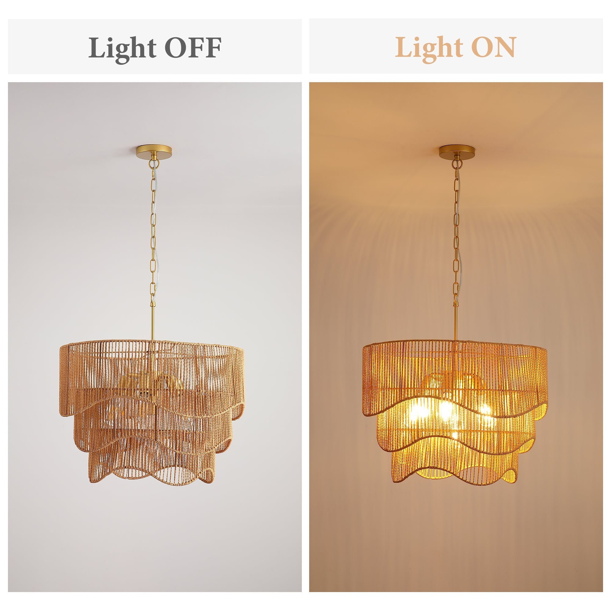 Handwoven Paper Rattan Boho Chandelier with 7-Light E26 Base by HouseOfZazla