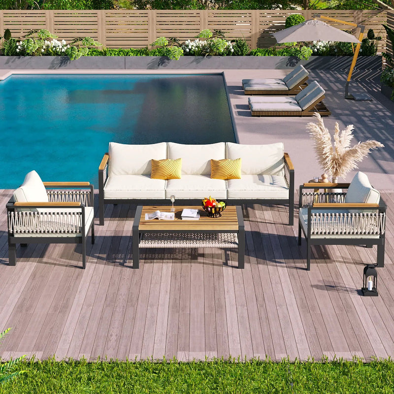 4 Pieces Outdoor Sectional Sofa Set 5 Person Patio Seating Group Outdoor Conversation Set With Cushions And A Coffee Table For Patios by HouseOfZazla