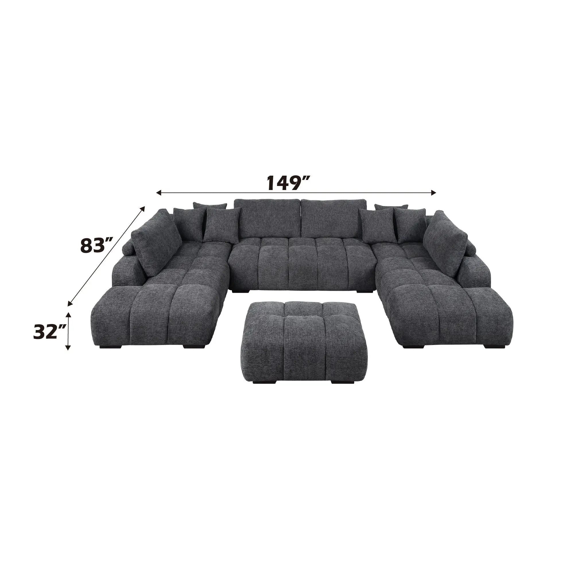 Chosen - Sectional Sofa With Toss Pillows With 2 Chaises With Ottoman - Gray by Unique Piece Furniture