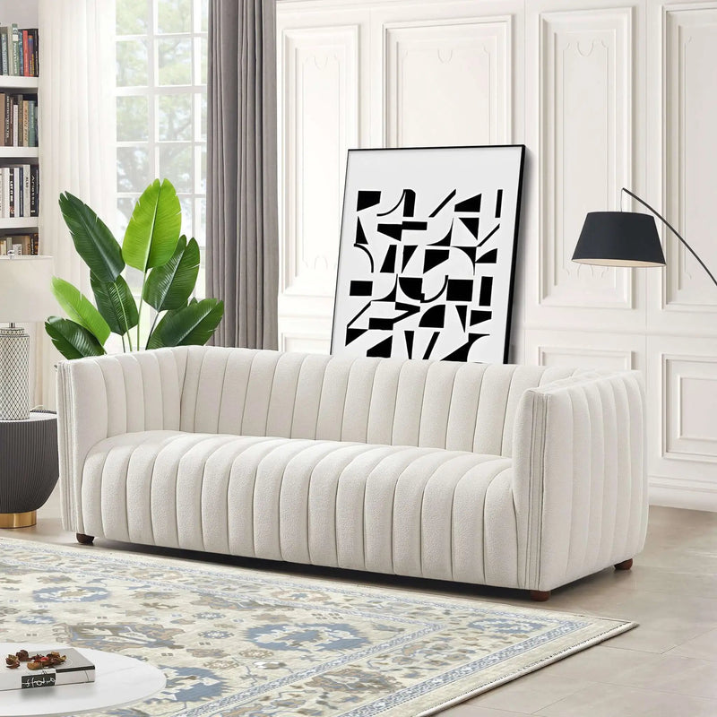 April - Mid-Century Modern Luxury Tight Back Boucle Couch by HouseOfZazla