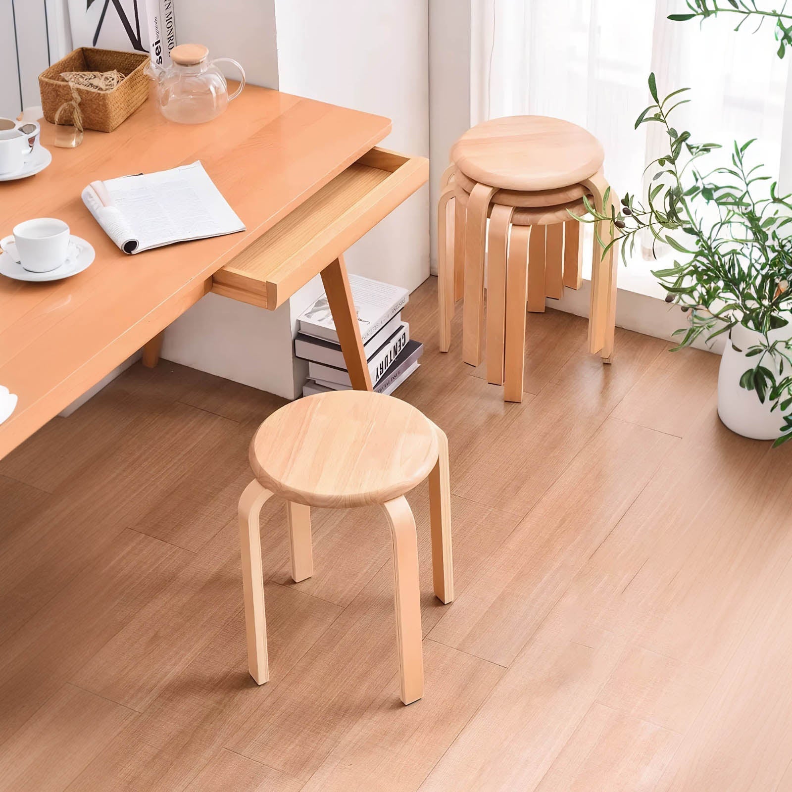 Stackable Bentwood Stool Set of 6, 18" Round Backless Stools by HouseOfZazla