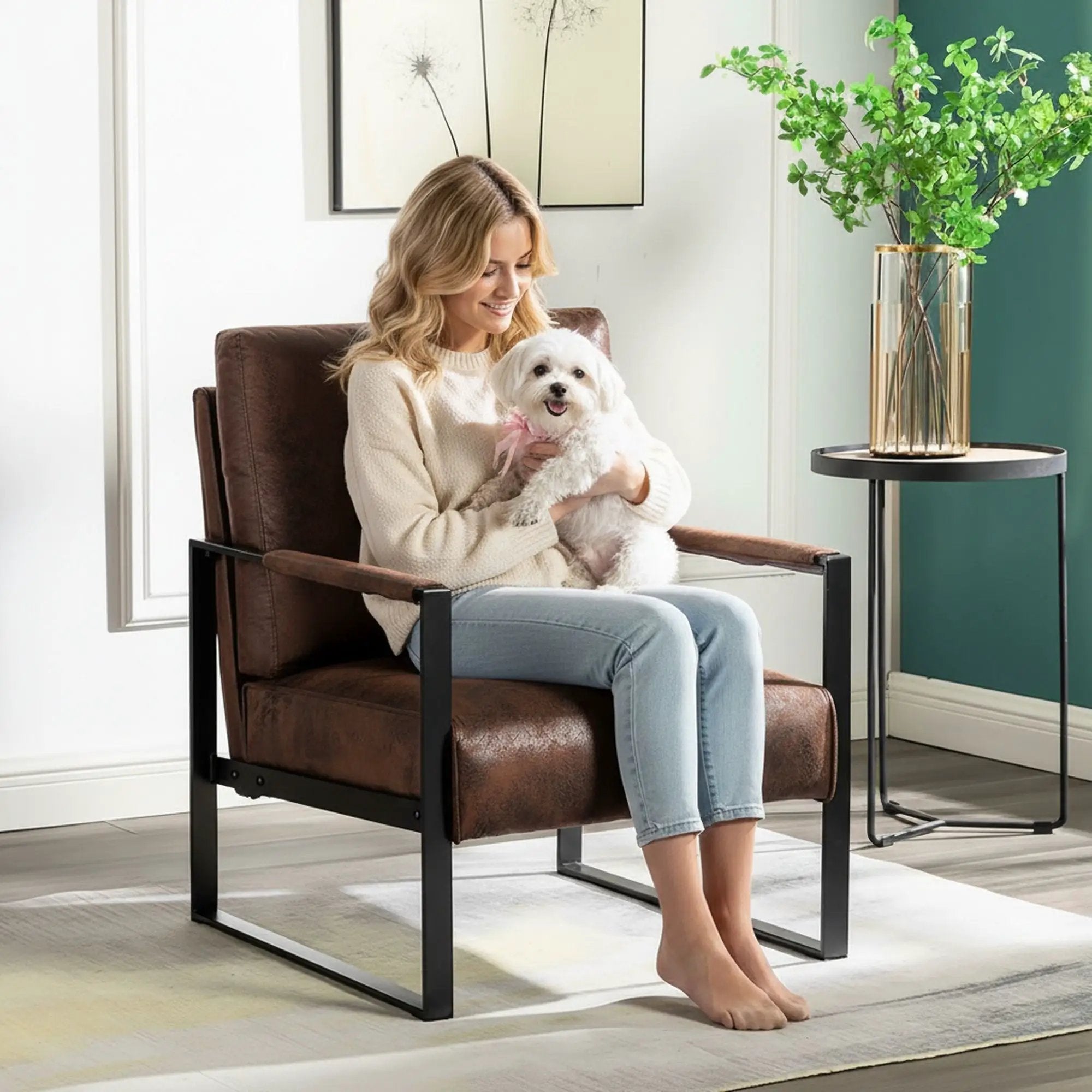 Accent Chair With Durable Square Frame, Armchair For Living Room - Brown by Unique Piece Furniture