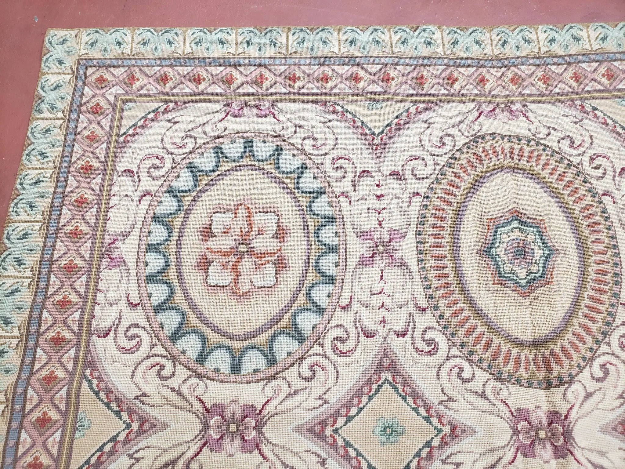 New Needlepoint Rug, 6x9 Needlepoint Carpet, Flatweave Rug, Vicotorian French European English Decor, Elegant Rug for Living Room, Handmade by Jewel Rugs