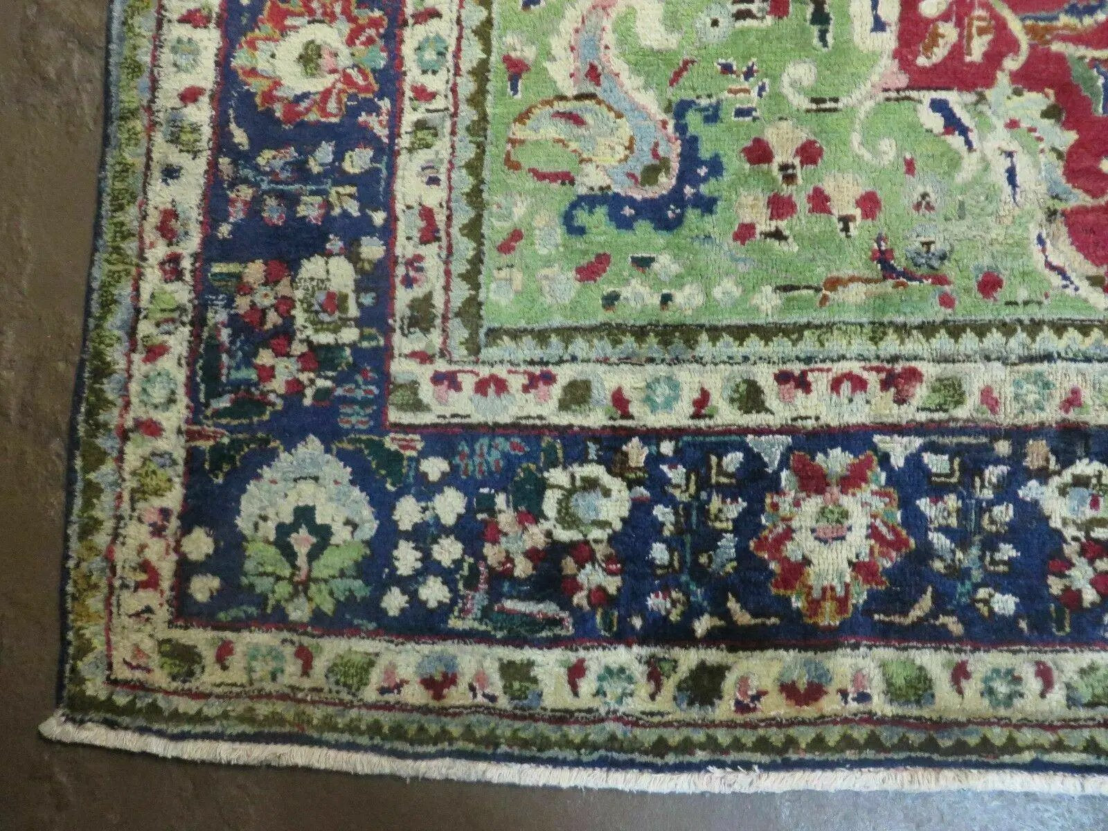 Persian Tabriz Rug 7x10, Red Blue and Green Rug, Allover Floral Medallion Rug, Hand Knotted Rug, Antique Rug 7 x 10 Vintage Wool Oriental Carpet by Jewel Rugs