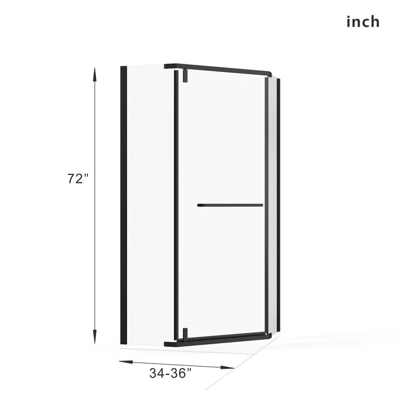 Neo Angle - Frameless Shower Door With White Acrylic Shower Base Combo - Matte Black by HouseOfZazla