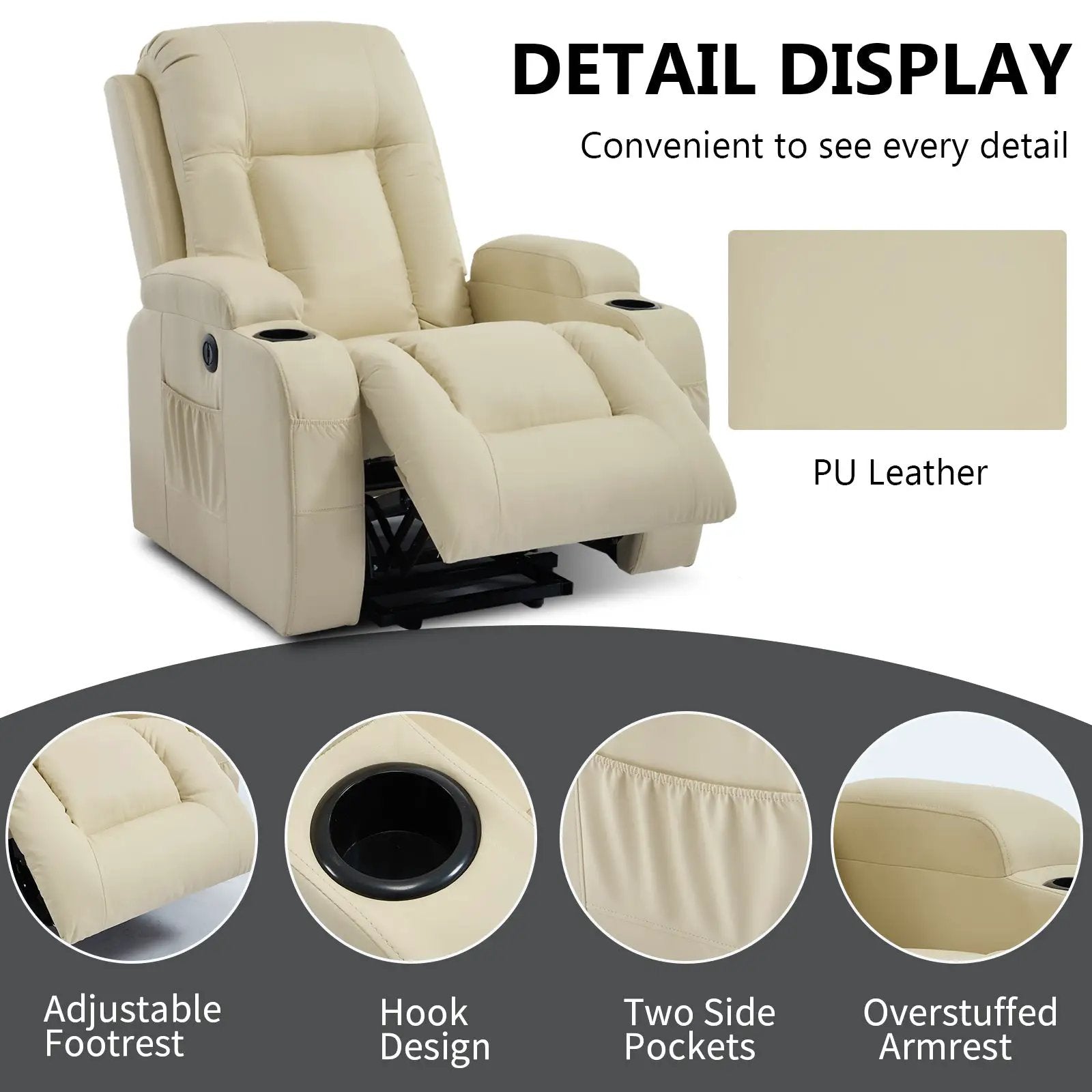 Beige PU Infinite Position Power Lift Recliner Chair by HouseOfZazla