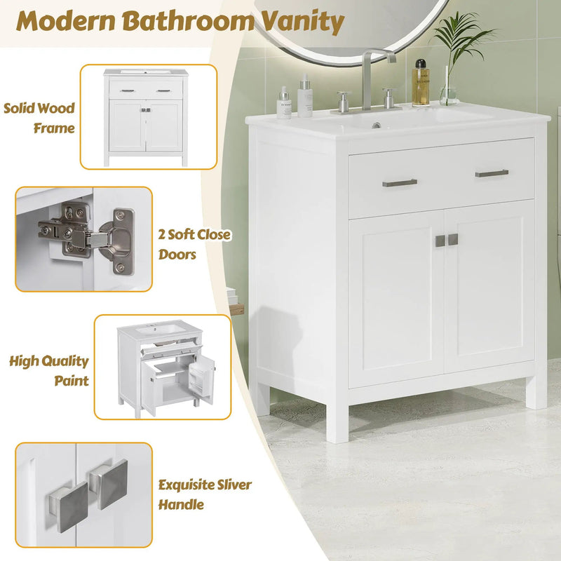 Bathroom Vanity With Ceramic Sink, Modern Single Bathroom Cabinet With 2 Doors And A Shelf, Soft Close Doors by Unique Piece Furniture