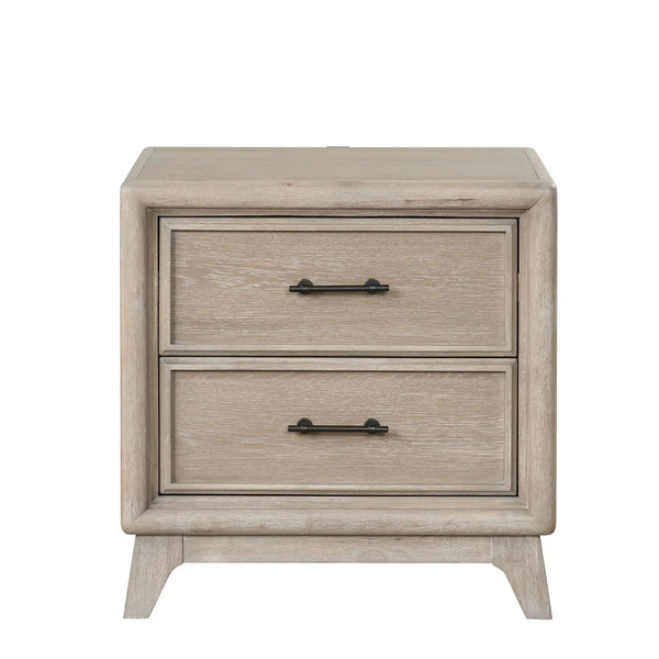 1 Piece Nightstand With Angled Feet, Dovetail Drawers, Bedroom Furniture - Oak