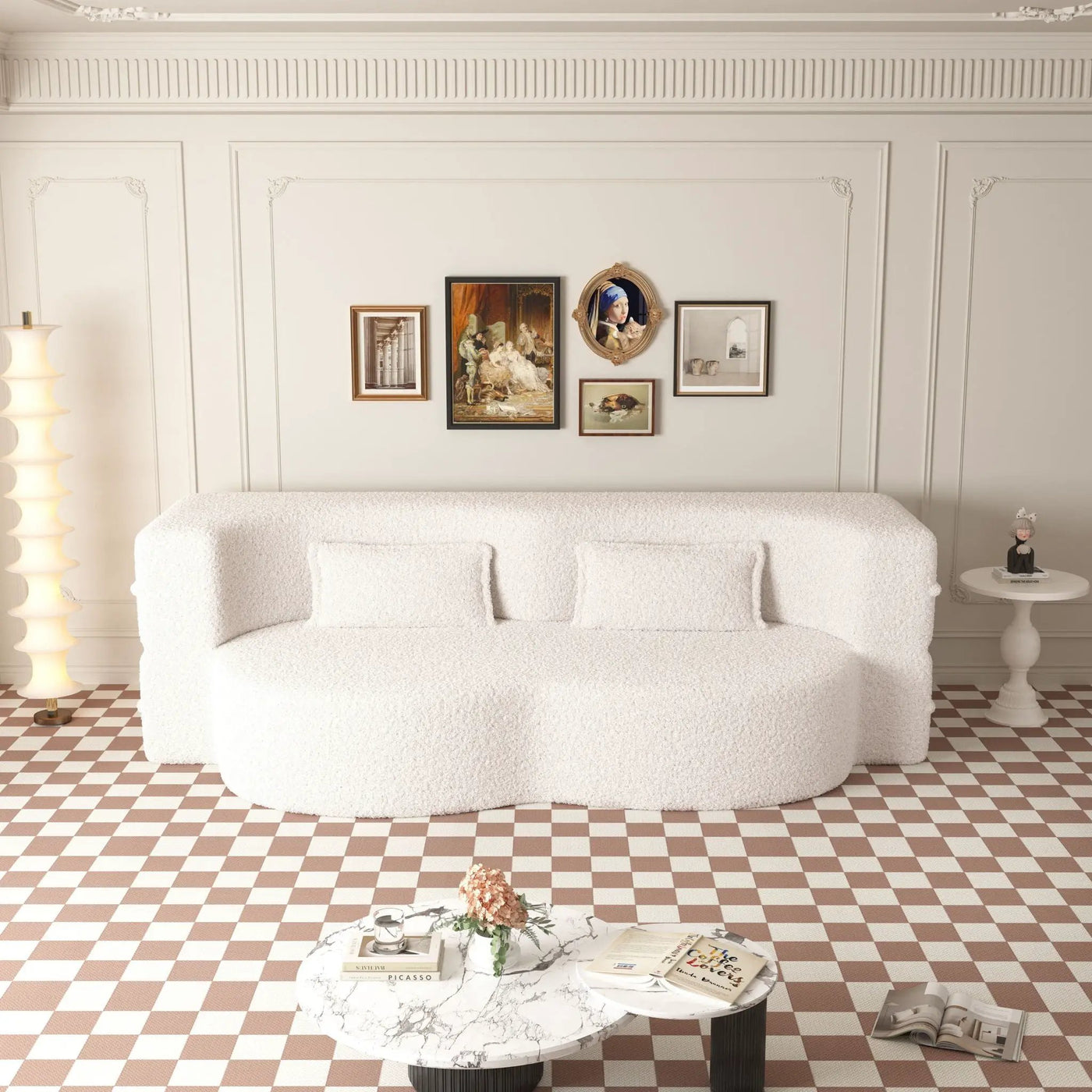 Modern Floor Sofa With Two Pillows Convertible Teddy Fabric Foam Filled Bed by HouseOfZazla